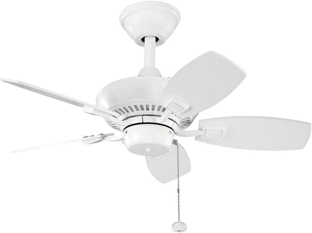 Kichler Canfield 30" Ceiling Fan in White, 5-Blade Indoor/Outdoor Fan with Pull Chain Controls, (30" W x 15" H), 300103WH