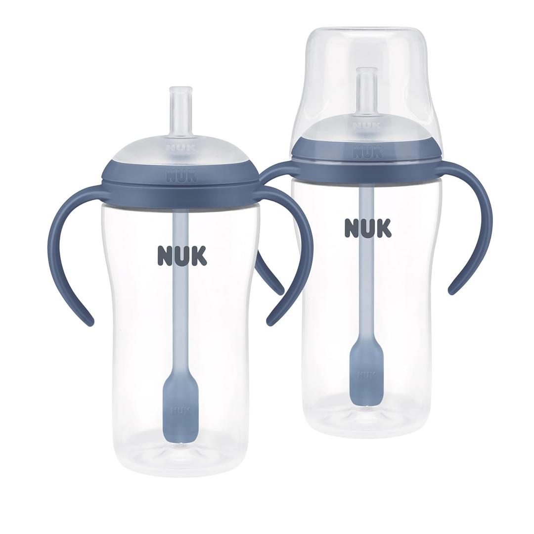 NUK Perfect Match Learner Straw Cup, 8 oz, 2 pack  Soft Straw, Easy-Grip Handles, BPA Free, Spill Proof Transition Sippy Cup (Blue)