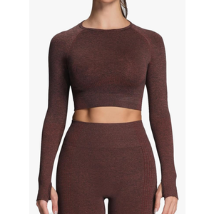 Aoxjox Long Sleeve Crop Tops for Women Workout Seamless Cropped T Shirt Top, Size S