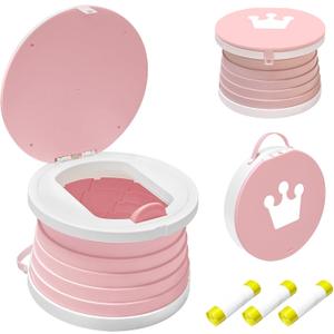 2025 Upgraded Portable Potty Training, Travel Potty for Toddler, portable toilet for kids Foldable, Apply to Seat Emergency Toilet for Camping, Outdoor,Car, Indoor(White-Pink)
