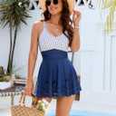 Womens Tankini Swimsuits Tummy Control Bathing Suit Twist Front Cutout Swim Dress with Bikini Bottoms (XL, Blue Stripes)