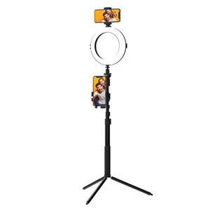 ON AIR LivePro Multi-Media Station - 8 in LED Ring Light, Dual Phone Mount, Selfie Stick with Tripod