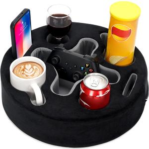 INNO STAGE Couch Cup Holder-Sofa Cup Holder Pillow | Couch Caddy Buddy | Drinks Cupholder Tray Organizer for Bed, Rv, Tv, Car, Man Cave, Boat, Remote, Snacks| Present for Couch Potato(Black) (13.7 x 13.7 inch)