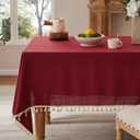 YZJZEDS Linen Tablecloth with Tassels, Farmhouse Style Burgundy Tablecloth, Water Resistant Burlap Tablecloths for Square Table, 52x52 Inch Burgundy