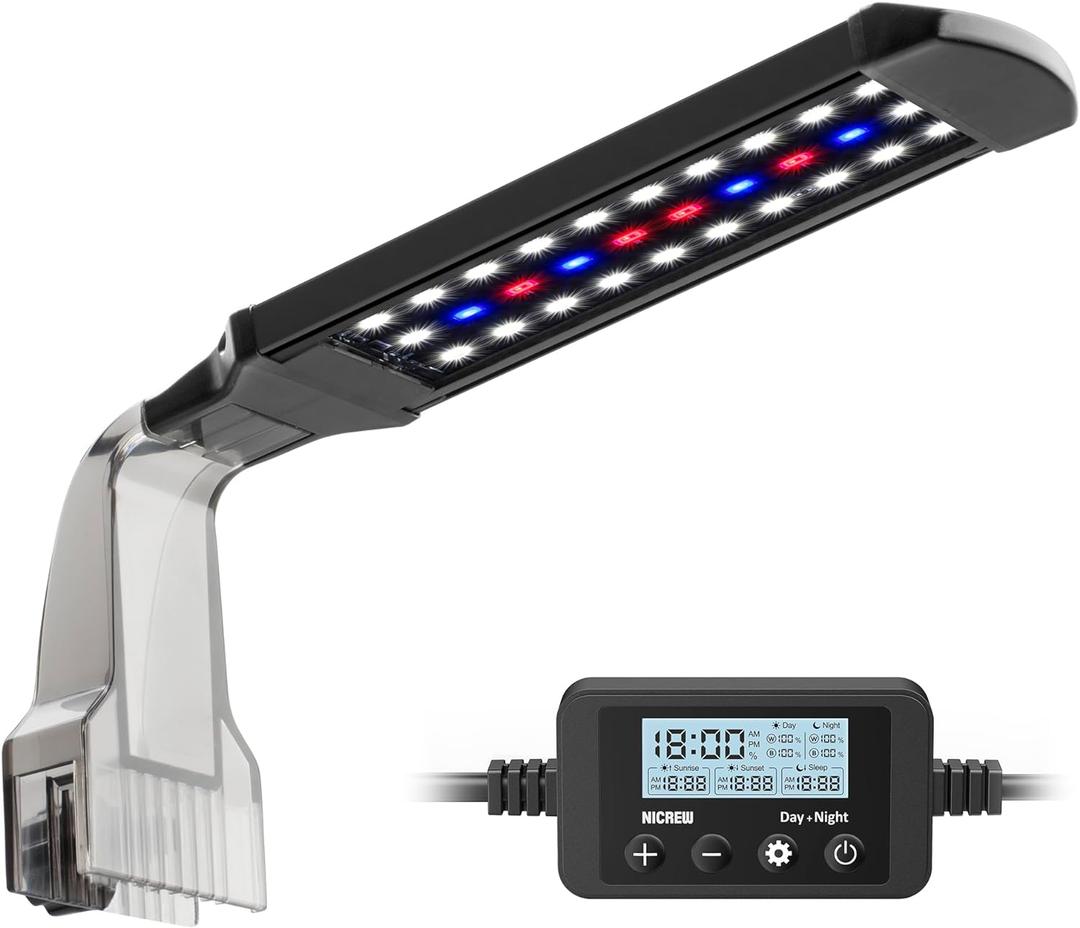 NICREW Clip on Aquarium Light, Fish Tank Light with White, Blue and Red LEDs, Planted Aquarium Light for Nano Tank, 2 Lighting Modes (For Plants)