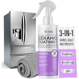 Ceramic Coating for Stainless Steel Appliances, Gloss & Shine Ceramic Coating Spray for Repelling Fingerprints, Grime & Stains on Stainless Steel, Sinks, Countertops, Glass in Home Kitchen & Bath