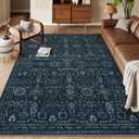 Lahome Navy Blue 8x10 Area Rugs for Living Room,Boho Machine Washable Dining Room Area Rugs,Dark Vintage Thin Stain Resistant Carpets for Bedroom Dorm Home Office
