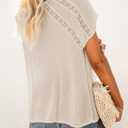 Dokotoo Women's V Neck Lace Crochet Eyelet Tops Short Sleeve Casual Shirts Blouses (Beige, L)