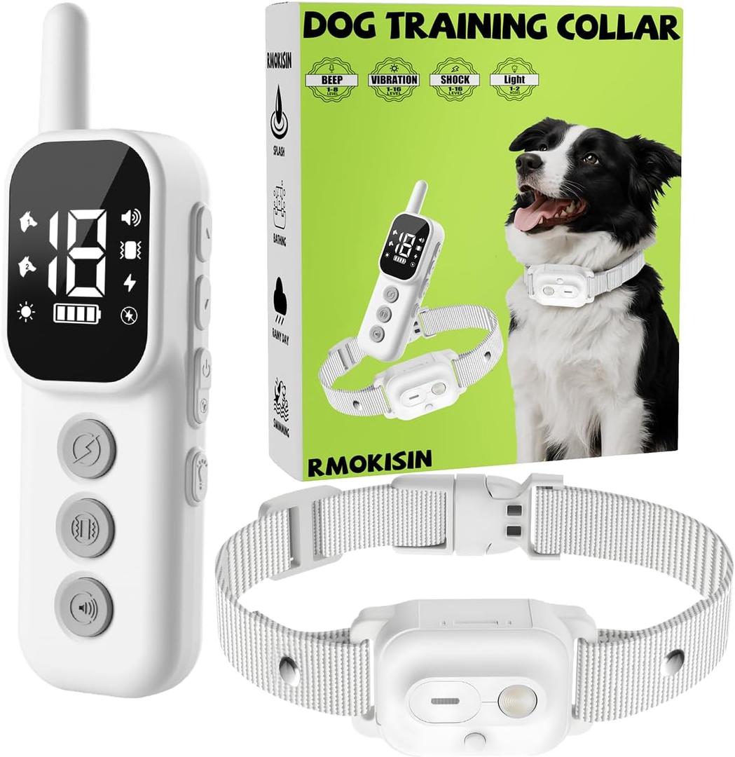 Dog Shock Collar with Lighting Indicator, Dog Training Collar with Remote 3300FT Range, Rechargeable Waterproof E-Collar for Small Medium Large Dogs (White)