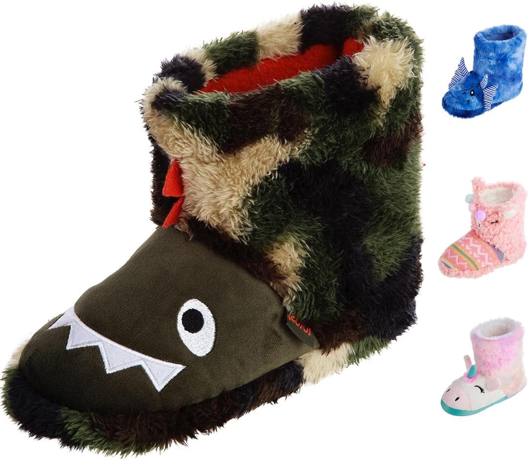 totes Unisex-Child Bootie Slippers (9-10 Little Kid, Kids Dinosaur)