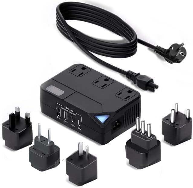 2000W International Travel Voltage Converter 220V to 110V with 2 USB Ports for Hair Straighteners,