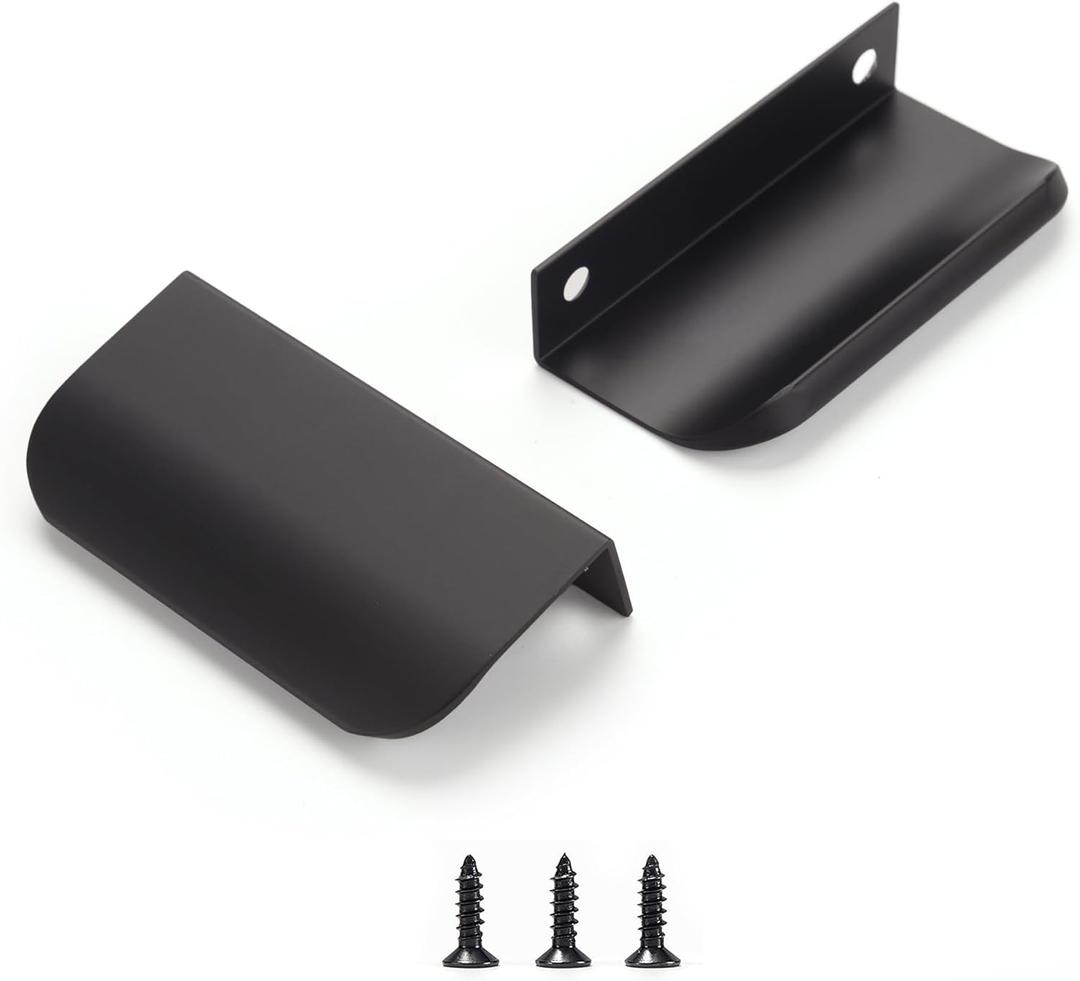 Edge Black Finger Pull for cabinets Kitchen Concealed Drawer pulls Aluminum Flat Hidden Back Mount Door Handle for Home 10 Pack Modern 3.15" Overall Length Easy Installation