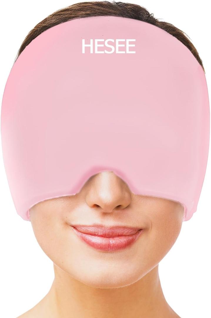 Migraine Relief Cap, Headache Relief Hat for Migraine Cap, Hot and Cold Therapy, Headache Eyes Mask for Stress Relief, Ice Pack Head Wrap for Sinus, Puffy Eyes, Tension, Light Pink