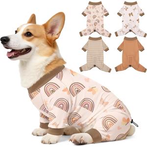 Bienbee Dog Pajamas, 4 Pack Dog Recovery Suit Shedding Suit Cute Soft Puppy Clothes Dogs Pjs Onesies Jammies Adjustable Breathable & Stretchy Clothes for Small Medium Large Dogs Girl Boy Puppy-XL