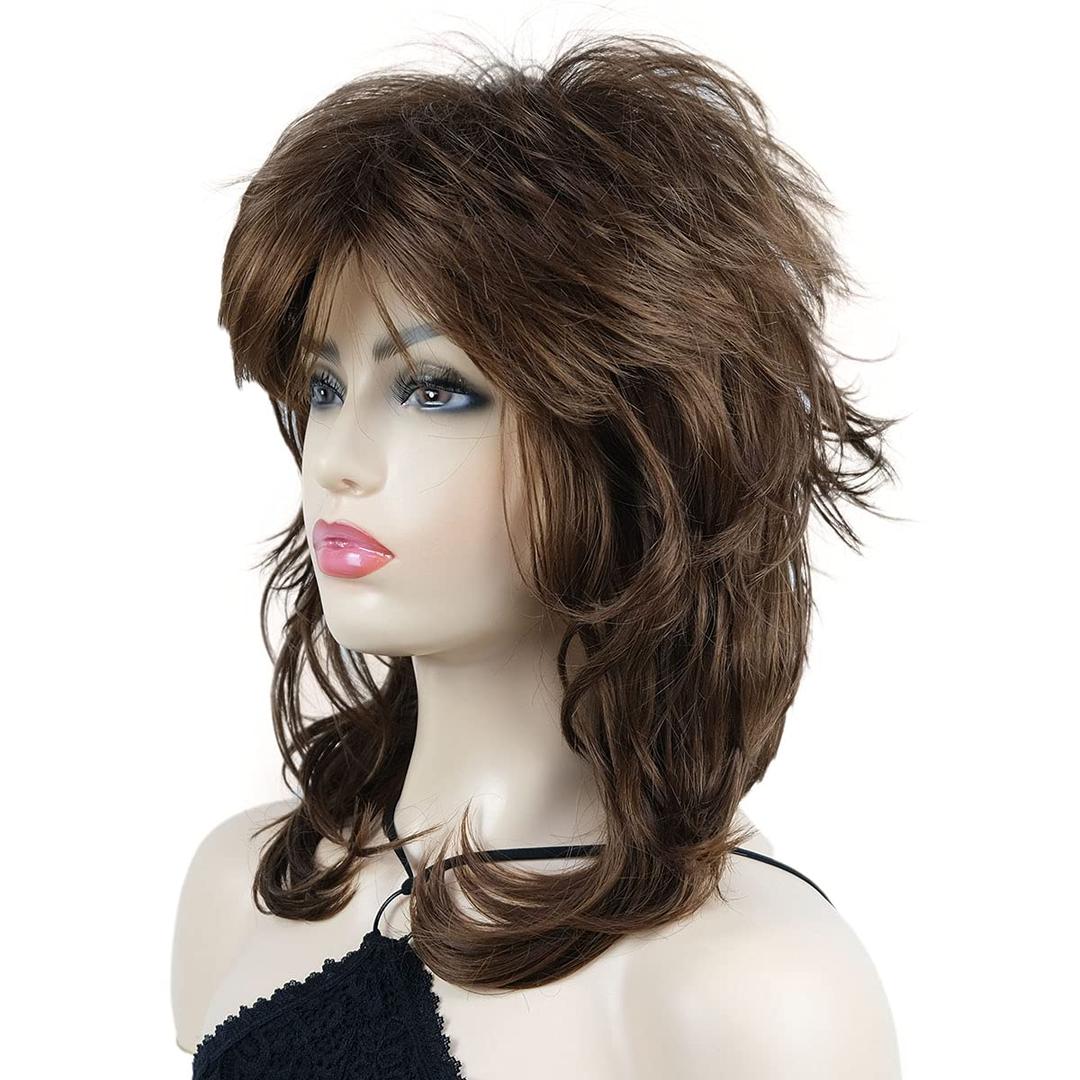 Wiginway Long Shaggy Layered Hair Natural Straight Wavy Shags Wig Soft Syhthetic Hair (A #30 Medium Auburn)