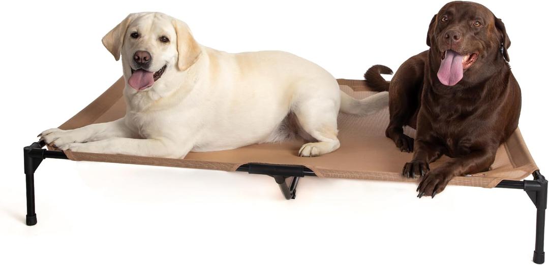 K&H Outdoor Elevated Dog Bed - Cooling Raised Dog Bed for Extra-Large & Giant Pets, Breathable Mesh Hammock Design, Indoor/Outdoor Washable Cover, Portable Metal Frame, Tan, Jumbo 56x38in