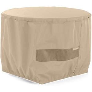 Covermates Classic Round Outdoor Fire Pit Cover  All-Weather, Water-Resistant Heavy-Duty Viny with Mesh Vent, Elastic Hem for Patio Furniture Protection, Round 30DIAMETER x 18H, Classic Tan