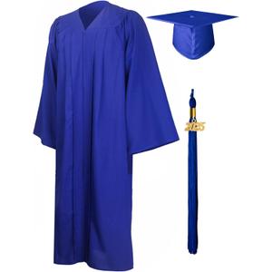 GraduationMall Matte Graduation Gown Cap Tassel Set 2025 for High School and Bachelor (54, Royal)