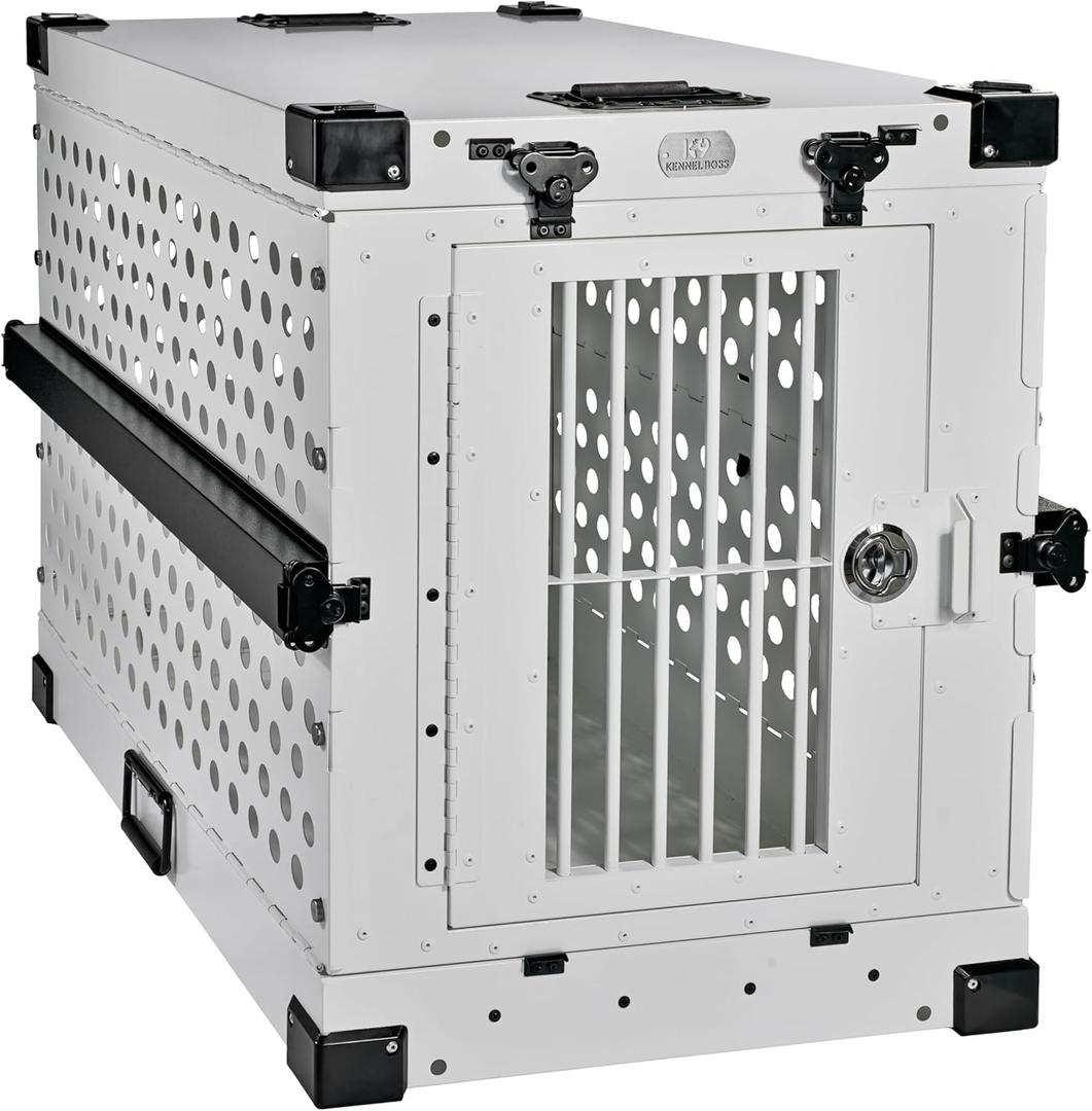 Heavy Duty Fully Collapsible Powder-Coated Aluminum Dog Crate - Medium (White) (34.6"L x 25.2"W x 28.9"H)