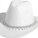 Rhinestone Cowgirl Cowboy Hat Shiny Wide Brim Hat for Party (White)