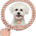 Hillban Dog Chain Gold-Plated Diamond Collar with Heart Rhinestones Jewelry Pet ID Tag Chain Bling Puppy Collar with Personalized Name Tag for Small Medium Large Dog Cat(Rose Gold, 14 Inch)