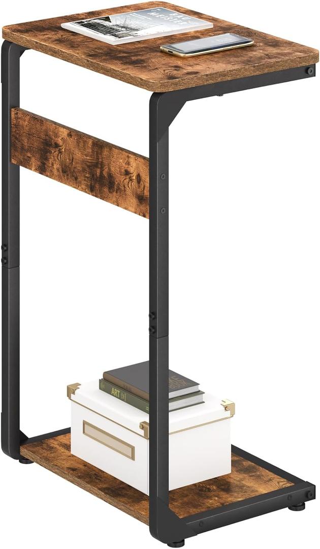 C-Shaped End Table, Small Couch Side Table, Sofa TV Tray Table for Living Room, Bedroom, Bedside ET-YB-BRW1