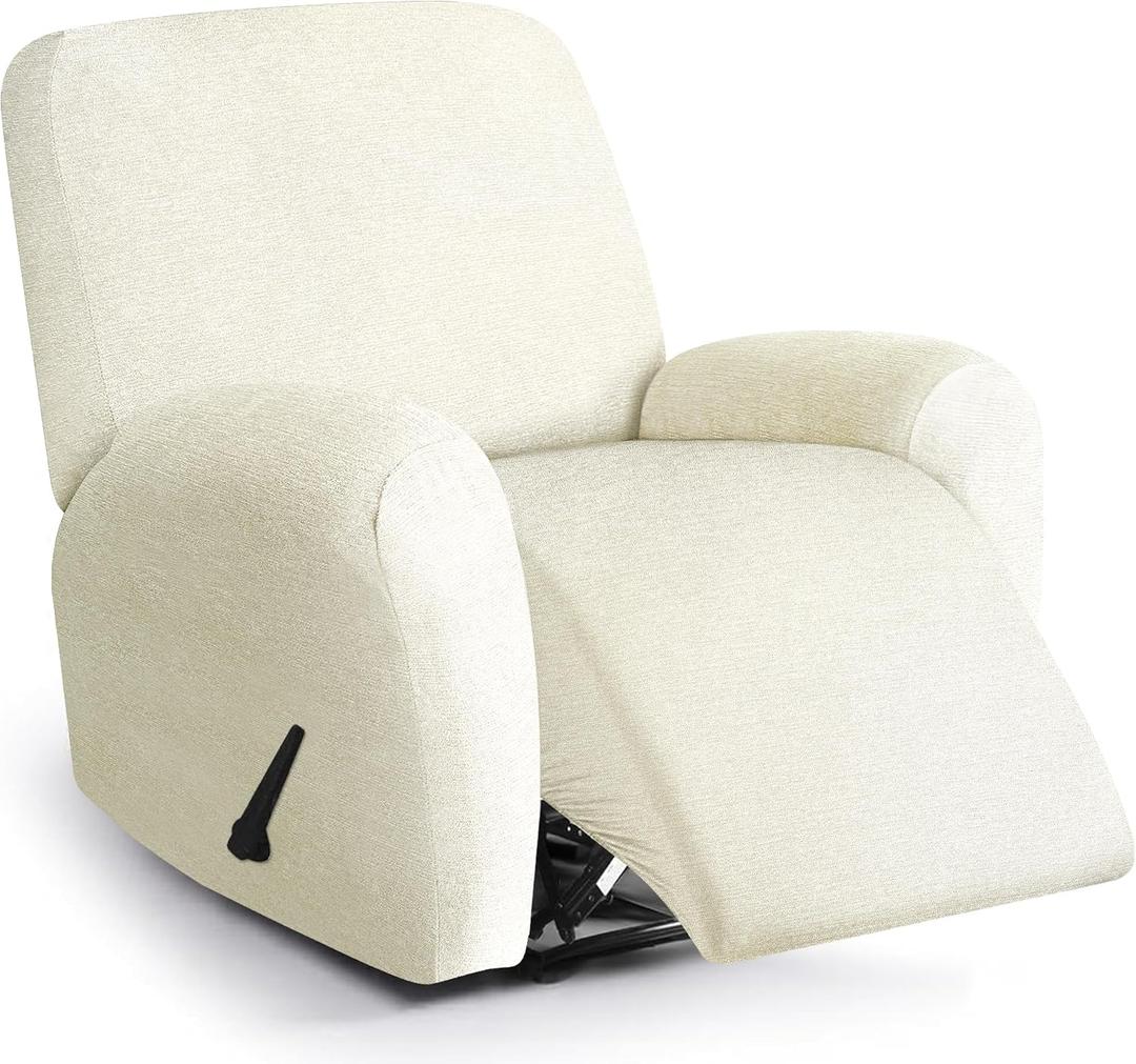 Recliner Chair Covers 4 Piece Stretch Couch Covers Recliner Slipcovers Couch Furniture Protector with Stripe Jacquard Sofa Cover Washable for Pets (Beige) (1 Seater, Begin)