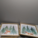 2PCS Vintage Forest Deer Framed Wall Art Set Rustic Farmhouse Artwork Prints Wall Decor for Home Bedroom Living Room 16.5x16.5 Inch