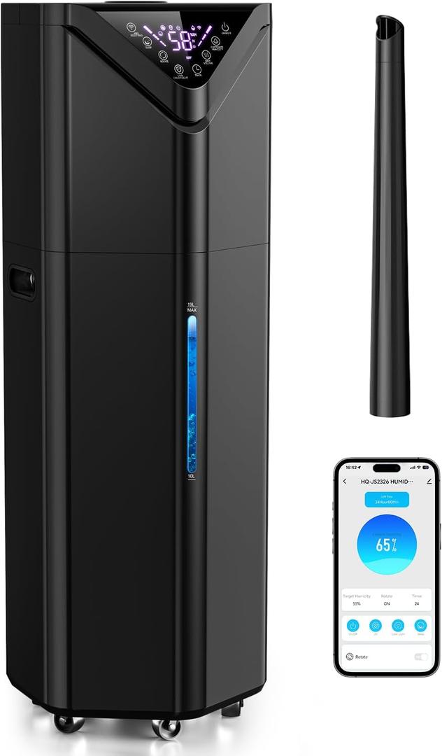 5Gal Humidifiers for Bedroom Large Room up to 2800ft, APP/Remote Control, 60H Supersized Cool Mist Humidifier with Auto 180Mist Tube, 24H Timer, Top Fill Humidifiers for Home Office Bedroom Plants (Black)