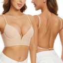Low Back Bras-Seamless Deep-V Plunge Invisible Backless Bra-Lightly Lined Underwire Halter Multiway Low Cut Bra (Nude, 36B)