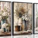 Vintage Rustic Farmhouse Wall Art Vintage Country Floral Still Life Wall Decor White Daisy Paintings Pictures Wildflower Prints for Kitchen Bathroom Living room Decoration 16x24in Poster