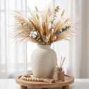 White Ceramic Vase for Flowers, 8in Waterproof Pottery Ceramic Vases