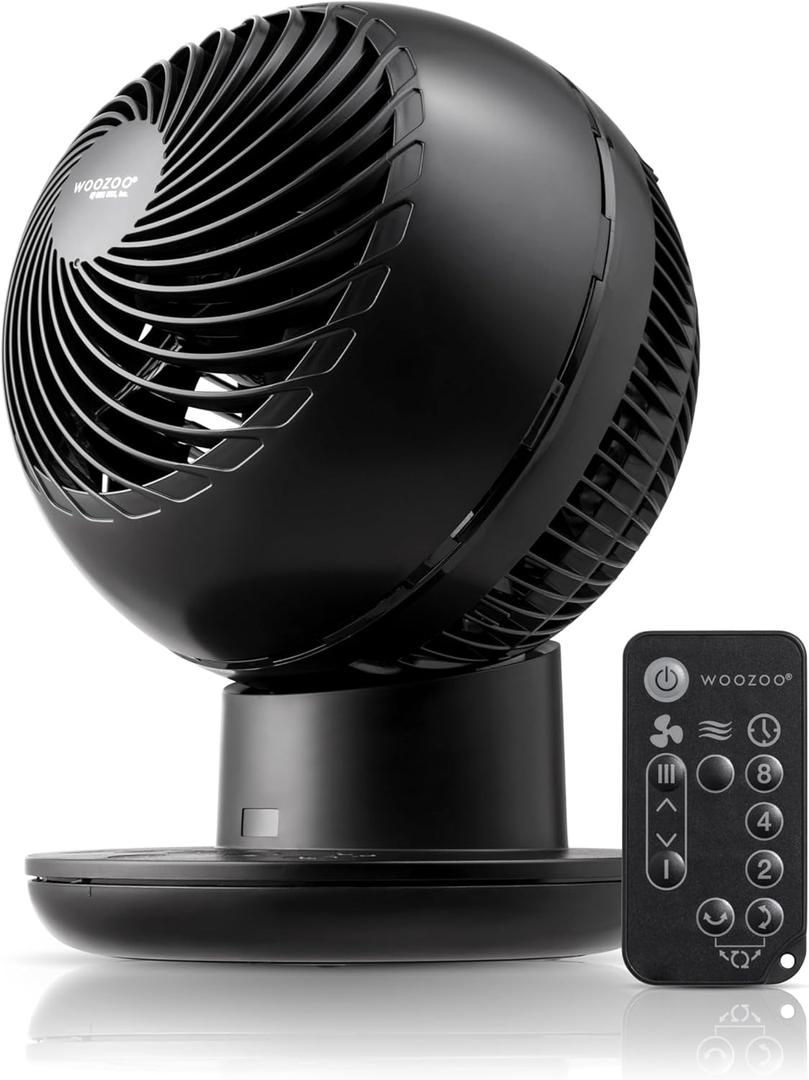 IRIS USA WOOZOO Air Circulator Fan with Remote, Oscillating Table Fan, 8 Speeds, 82ft Max Air Distance, 65 Tilt, Ultra Quiet DC Motor, Small Desk Fan for Bedroom, Office, Dorm, Black