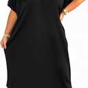 Beautife Women's Plus Size T Shirt Dress Collared V Neck Short Sleeve Maxi Dress Casual Curved Long Dresses with Pockets, 3XL