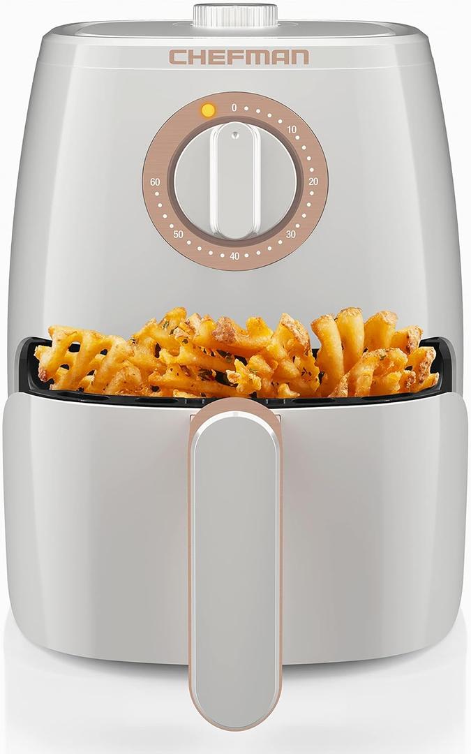 Chefman TurboFry 2-Quart Air Fryer, Dishwasher Safe Basket & Tray, Use Little to No Oil For Healthy Food, 60 Minute Timer, Fry Healthier Meals Fast, Heat And Power Indicator Light, Temp Control, White (2 Quart, White)