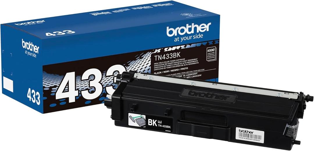 Brother Genuine TN433BK High Yield Toner-Retail Packaging , Black, 1 Size