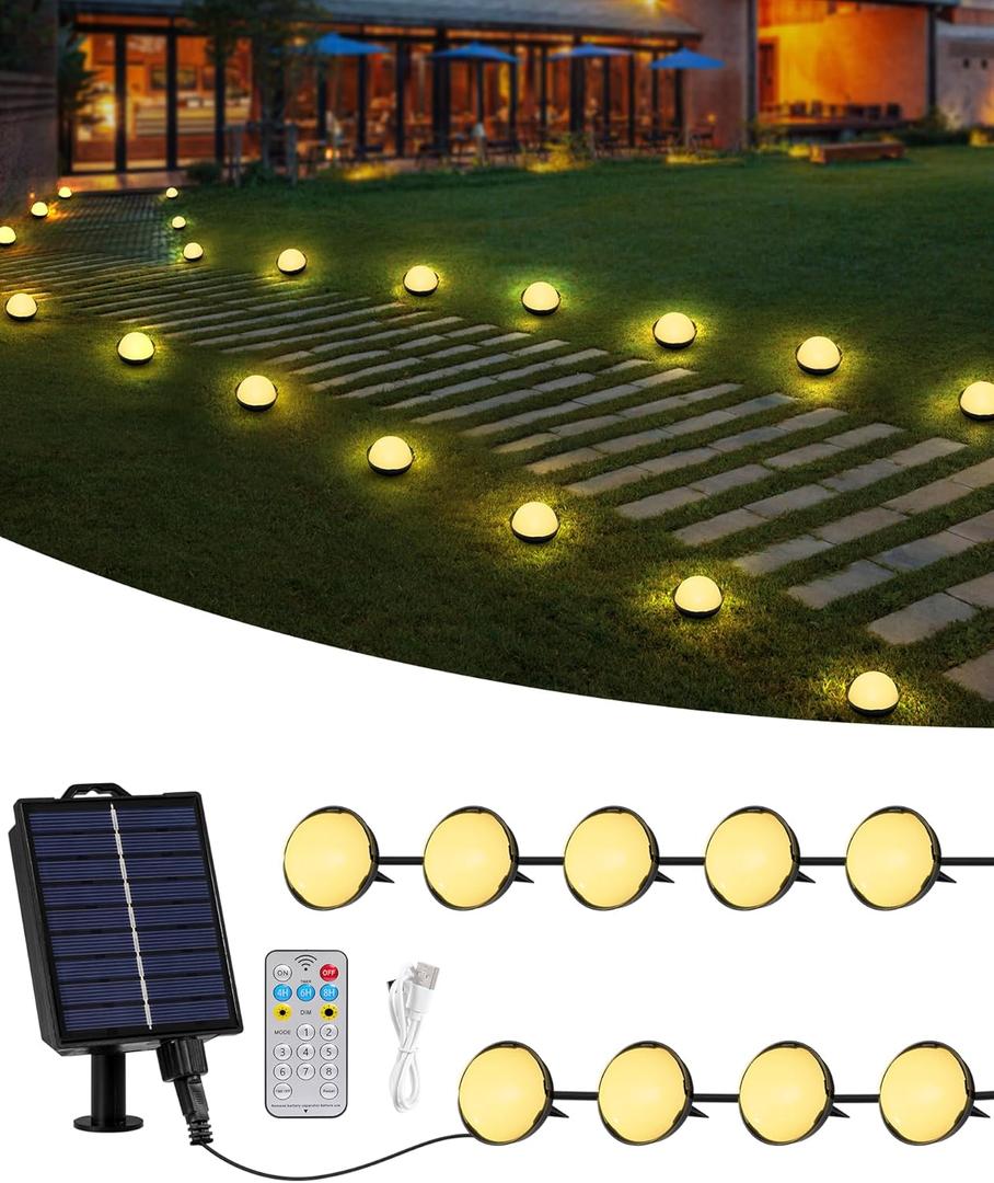 Solar Ground Lights Outdoor, 30 LED 40Ft Pathway Lights with Remote,Solar Garden Light Landscape Lighting for Patio Pathway Lawn Yard Deck Driveway Walkway Driveway Light (Warm White)