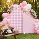 Tegeme Pink Gingham Arch Backdrop Cover 7.2ft 6.6ft Stretchy Backdrop Cover for Baby Shower Party Wedding Birthday Party Ceremony Banquet Decor