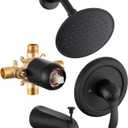 Black Tub Shower Faucet Set with (Valve Included) - 6 Inch Shower Head and Handle Set Matte Black, Tub and Shower Trim Kit with High-Pressure Rain Shower Head and Tub Spout