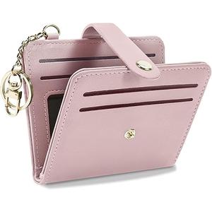 Small Wallets Woman RFID Blocking Leather Credit Card Holder - with ID Window - Card Wallets for Women - with Zipper Coin Purse - Keychain Wallet (Light Pink)