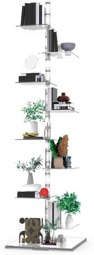 9-Tier Metal Spine Bookshelf - Vertical Tower for Booksfor Small Spaces, Multipurpose Corner Bookshelf, Tall & Narrow Ladder Bookcase, Ideal Book Display for Home or Office (8 Layers)