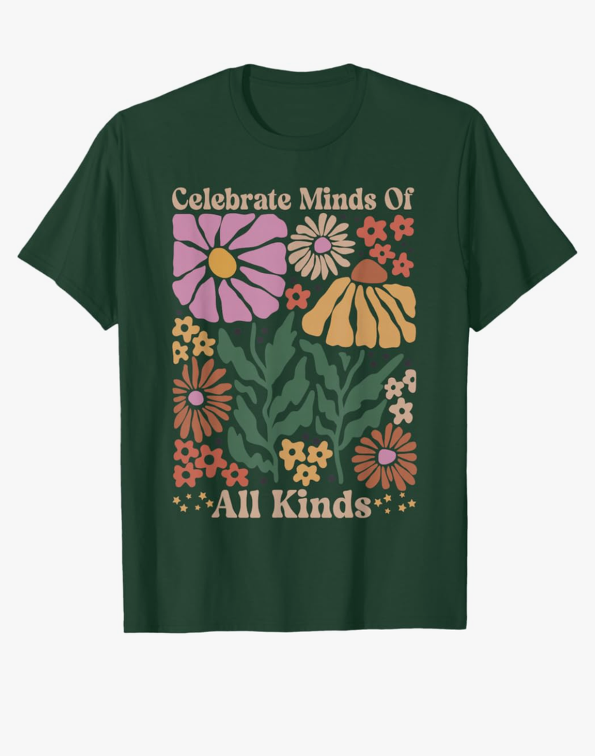 Celebrate Minds of All Kinds Flowers Neurodiversity Autism T-Shirt Size XL