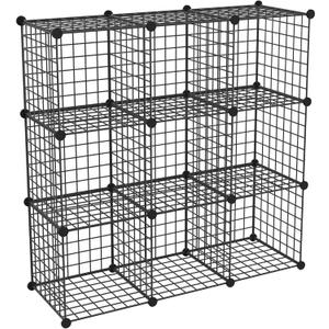 HUBSON Wire Cube Storage Organizer, Book/Toy/Craft/Potted Plants and petCloset Organizers and Storage Shelves, 9-Cube Freely Combinable Metal Grids Storage Shelf,Black Iron