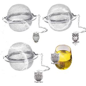 Tea Infusers for Loose Tea 3 Sets Tea Infuser Loose Leaf Tea Steeper Tea Stainless Steel Ball Mesh Tea Strainer Filters with Crtstal Pendant (Metal Owl)