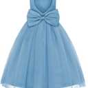 Uhnice Flower Girl Pearl Dress Tulle Ball Gown Bow Prom with Heart Cutout for Wedding Birthday Party (Blue, 4)