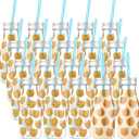 Yungyan 20 Pcs Plastic Cookies Milk Bottles with Straws and Lids Small Clear Milk Jar with Lids Mini Juice Bottles and 300 Sticker Labels for Theme Birthday Party Baby Shower (8 oz)