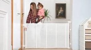 Reinforced Retractable Baby Gate for Stairs with Support Rods, 33" Tall, Extends up to 55" Wide, Mesh Gate Banister Baby Gate for Doorways, Indoor Outdoor Pet Gate for Stairs Hallways (White)