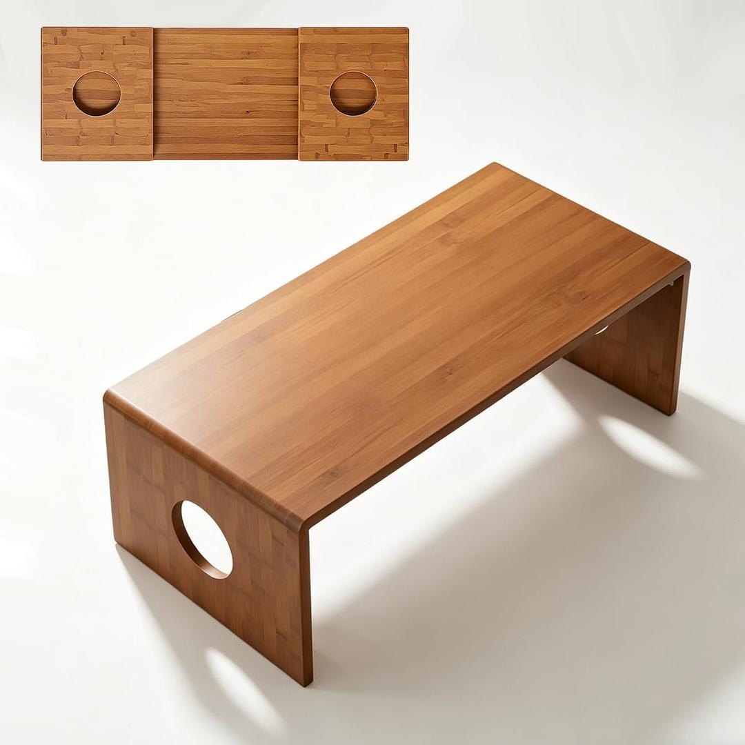 Foldable Low Coffee Tables Bamboo Floor Table Desk,Low Tea Table,Japanese Folding Floors Table,Bamboo Floor Tables Desk,Portable Coffee Tables with No Assembly Required,for Tea Rooms, Office, 39.37×14.6×11.8