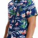 SSLR Pack Hawaiian Shirt for Men Flamingo Short Sleeve Casual Button Down Shirts Summer Beach Shirt (Blue, XXL)