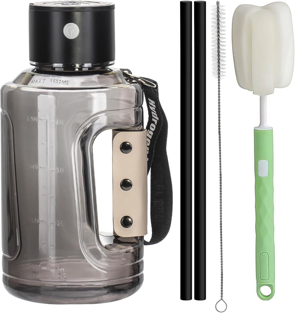 Hydrogen Water Bottle,50oz/1.5L Large Hydrogen Water Generator with SPE Technology,Rechargeable Hydrogen Water Ionizer,Includes Reusable Straws,Bottle Brush & Straw Cleaner